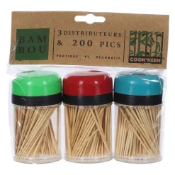 3 Distributeurs 200 Cure-Dents En Bambou