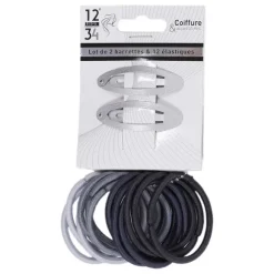 Lot De 2 Barrettes + 12 Lastiques