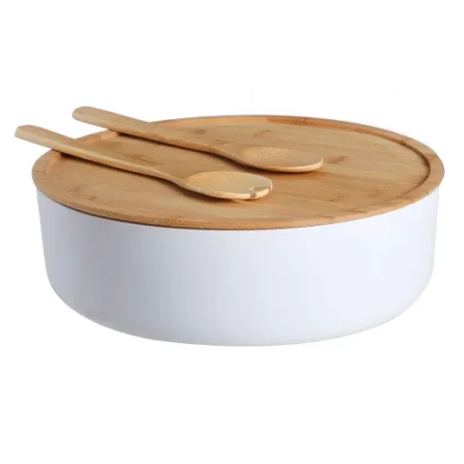 Saladier En Bambou Couvercle + Couverts