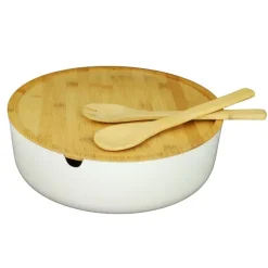 Saladier En Bambou Couvercle + Couverts