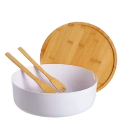 Saladier En Bambou Couvercle + Couverts