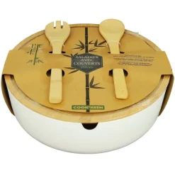 Saladier En Bambou Couvercle + Couverts
