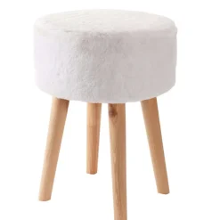 Tabouret En Fausse Fourrure Et Pieds En Bois